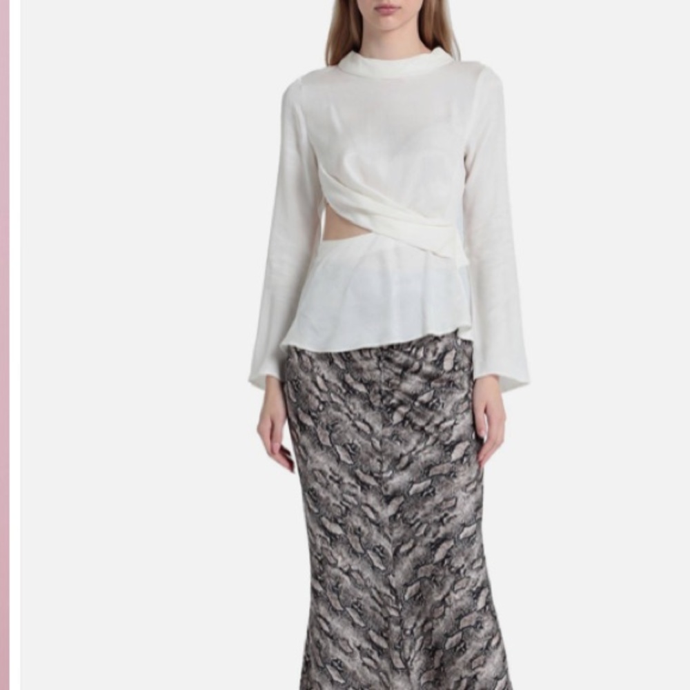 Topshop Premium Long Sleeve Draped Cut Out Lyocell Top Color Ivory Size 6